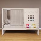 Cama Casinha Reta com Cortina Madeira Maciça Branco Housin Cama Casinha Reta com Cortina Madeira Maciça Branco Housin