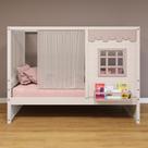 Cama Casinha Reta com Cortina Madeira Maciça Branco/ Rosa Housin Cama Casinha Reta com Cortina Madeira Maciça Branco/ Rosa Housin