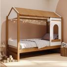 Cama Casinha Solteiro Reversível com Janela de Led Aria Casatema Madeiraoriginals Nogueira/Branco