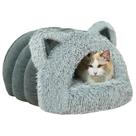 Cama caverna para gatos GKWW de pelúcia macia com orelhas de gato cinza M Cama caverna para gatos GKWW de pelúcia macia com orelhas de gato cinza M