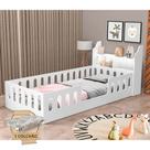Cama Cercadinho Infantil Mdf Helo Solteiro com Colchão + Nicho e Led Branca