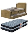 Cama Com Baú Bicama Solteiro Tamires em mdf com estrado de madeira 2 Gavetas Com Auxiliar Com 2 Colchão D20 188x88cm Incluso