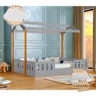 Cama com Colchão Casal Infantil Ágatha com Luminária para Quarto Infantil em Mdf - Cinza/amêndoa