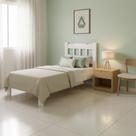 Cama com Colchão Solteiro em Madeira Maciça Reforçada Branco Repleta