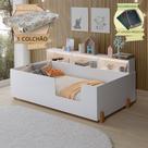 Cama Criança Infantil Montessoriana Juvenil Doçura com Nicho Branca Incluso Lousa Mágica + Colchão