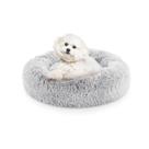Cama de cachorro FluffyDream Donut, pele de pelúcia calmante para cães, cinza