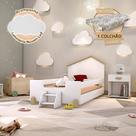 Cama de Criança Infantil Montessoriana com Colchão e Escadinha Juvenil Ayla Branca e Natural Luminár