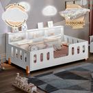 Cama de Criança Infantil Montessoriana com Colchão Juvenil Led e Nicho Nina Branca Acompanha Luminár