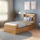Cama de Solteiro 2 Gavetas e Cabeceira Nicho com LED MDF Aurora Yescasa Marrom/Carvalho Hanover
