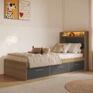 Cama de Solteiro 3 Gavetas com LED e Cabeceira Organizadora Genebra 90cm