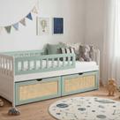 Cama de Solteiro Infantil com Dois Gavetões Madeira Maciça Lumi Branco/Verde