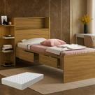 Cama de Solteiro Isa com Prateleira e Gavetas Bau, Cama com Colchão