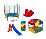 Cama Elástica Pula Pula 1,83m + Piscina de Bolinhas 1,00m Quadrada + 500 Bolinhas + Escorregador 3 Degraus + Gangorra 1 Lugar