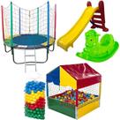 Cama Elástica Pula Pula 1,83m Piscina de Bolinhas 1,00m Quadrada Escorregador 3 Degraus Gangorra 1 Lugar Infantil 500 Bolinhas