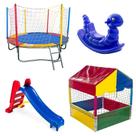Cama Elástica Pula Pula 2,30m Nacional + Piscina de Bolinhas 1,00m + Escorregador Médio + Cavalinho