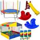 Cama Elástica Pula Pula 2,30m Nacional Piscina de Bolinhas 1,50m 1.500 Bolinhas Coloridas Escorregador Médio Playground 2 Cavalinhos