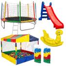 Cama Elástica Pula Pula 3,05m Resistente Piscina de Bolinhas 1,50m 1000 Bolinhas Coloridas Escorregador Médio Cavalinho