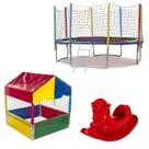 Cama Elástica Pula Pula Resistente 3,05m Piscina de Bolinhas Quadrada 1,00m Gangorra 1 Lugar Infantil