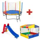 Cama elástica/ Pula Pula/ Trampolim 2,30 m Nacional Premium + Piscina 1,50m + Escorregador Médio