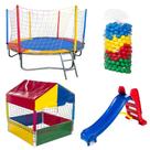 Cama Elástica Pula Pula Trampolim 2,30m Nacional Premium + Piscina de Bolinhas Quadrada 1,00m + 500 Bolinhas Coloridas + Escorregador Médio