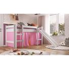 Cama Elevada com Escorregador Branco com Cortina Rosa