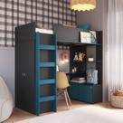 Cama Elevada Multifuncional com Armário e Escrivaninha Cinza/Grafite/Azul Secreto Cama Elevada Multifuncional com Armário e Escrivaninha Cinza/Grafite/Azul Secreto