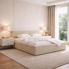 cama estofada casal robusta quadrada tecido linho Siena 1.40m