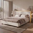 Cama Estofada Queen com Estrutura Reforçada e Design Moderno Aura Cama Estofada Queen com Estrutura Reforçada e Design Moderno Aura