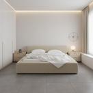 Cama Estofada QueenSiena 1.60m Moderna Em Linho Base Baixa Design Minimalista