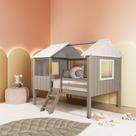 Cama Infantil Cabana em Madeira Maciça Teddi Cinza Rústico/Branco Rústico