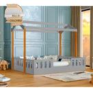 Cama Infantil Casal Casinha Segura Ágatha com Kit para Quarto Infantil em Mdf Premium - Cinza/nature