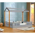 Cama Infantil Casal Casinha Segura Ágatha para Quarto com Design Funcional Premium - Cinza/nature