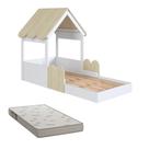 Cama Infantil Casinha Montessori com Colchão Telhado e Proteção Lateral Solteiro 188x78 em MDP