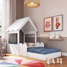 Cama Infantil Casinha Montessori com Telhado e Proteção Lateral Solteiro 188x78 em MDP