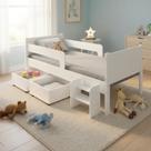 Cama Infantil + Colchão com 2 Baus Organizador Escada Luna Plus Branco