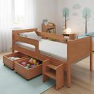 Cama Infantil + Colchão com 2 Baus Organizador Escada Luna Plus Nature