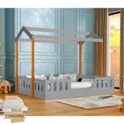 Cama Infantil com Colchão D28 Casal Casinha Segura Montessoriana Ágatha Cinza e Mel