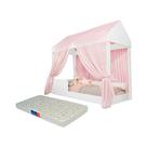 Cama Infantil com Colchão e Voal Rosa Montessoriana Crystal
