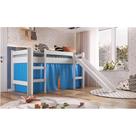 Cama Infantil com Escorregador e Cortina - Branco/Azul