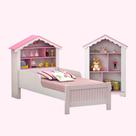 Cama Infantil Com Estante Casinha MDF Rosa Branco Montessoriana Organização Quarto Menina
