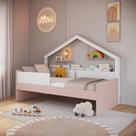 Cama Infantil com Proteção Lateral 106cm x 200,3cm Moldura Casinha com Livreiro