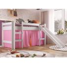 Cama Infantil Elevada com Escorregador Cortina Rosa Playground