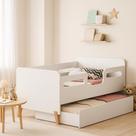 Cama Infantil Juvenil Bicama Cecilia Auxiliar Sapateira Montessoriana Proteção Lateral Para Quarto em MDF pés de Madeira retro grade de proteção