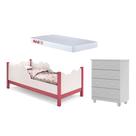 Cama Infantil Juvenil Nuvem Colchão Branco/rosa com Comoda Lara Branco