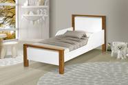 cama infantil meli com proteção lateral mdf pé de madeira alto para quarto mini cama branca detalhes amendoa