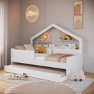 Cama Infantil Moldura Casinha para Colchão 0,88 X 1,88 Cor Branca com Cama Auxiliar