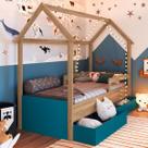 Cama Infantil Montessoriana 2 Gavetas Aveiro Oak/Azul Secreto - Completa Móveis Cama Infantil Montessoriana 2 Gavetas Aveiro Oak/Azul Secreto - Completa Móveis