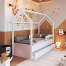 Cama Infantil Montessoriana Bicama Casinha Solteiro Menino Menina com Proteção Lateral e Cama Auxiliar Cama Infantil Montessoriana Bicama Casinha Solteiro Menino Menina com Proteção Lateral e Cama Auxiliar