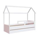 Cama Infantil Montessoriana Casinha com Auxiliar Completa Móveis Branca e Rosa