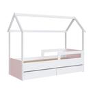 Cama Infantil Montessoriana Casinha Completa Móveis com 2 Gavetas Branca e Rosa